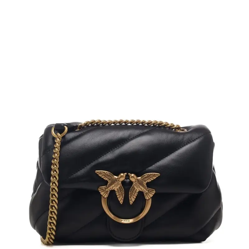 Pinko love mini puff maxi quilt nappa nero oro