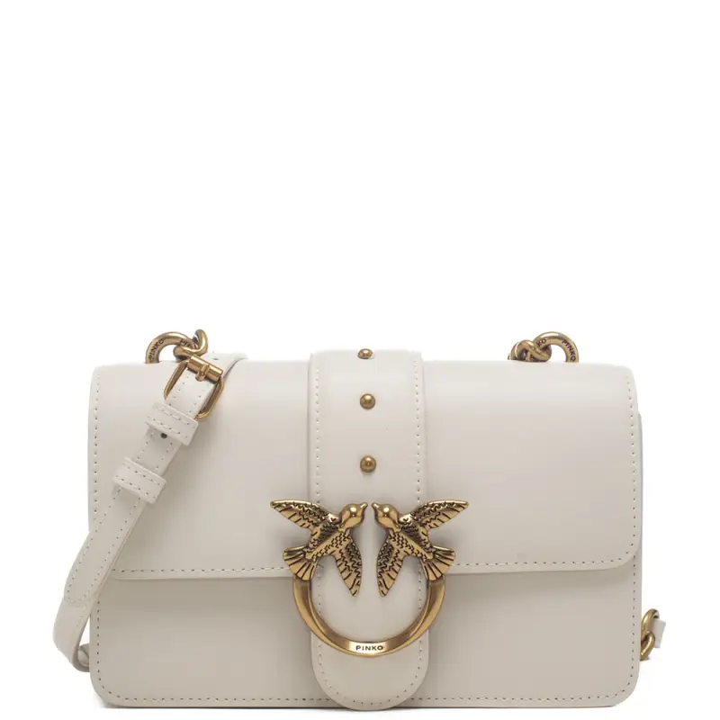 Pinko love one mini in pelle avorio oro