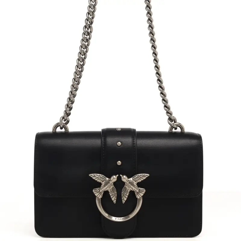 Pinko love one mini in pelle nero acciaio