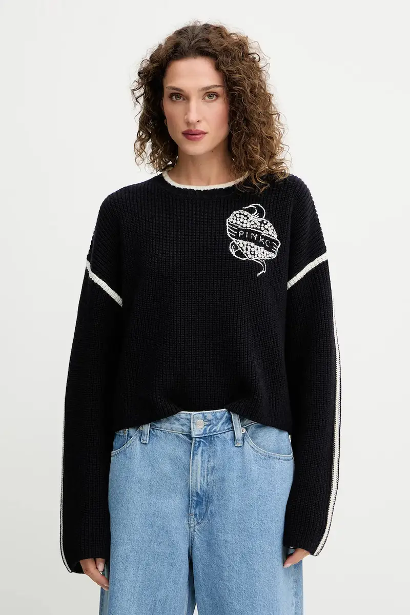 pinko maglione in lana donna colore blu 105397 A2PK