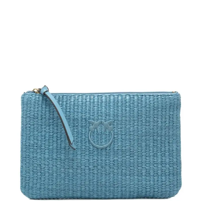 pochette da donna in tessuto intrecciato celeste