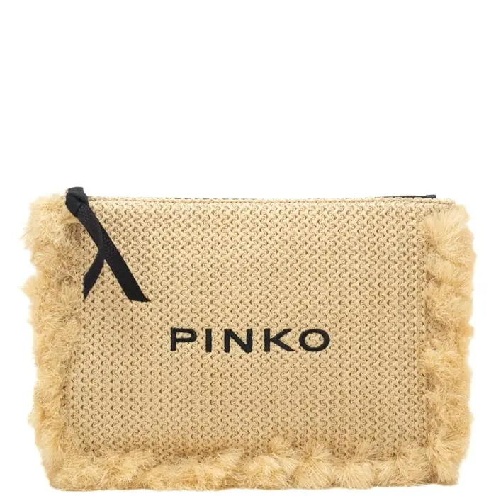 pochette da donna in tessuto intrecciato paglia nero