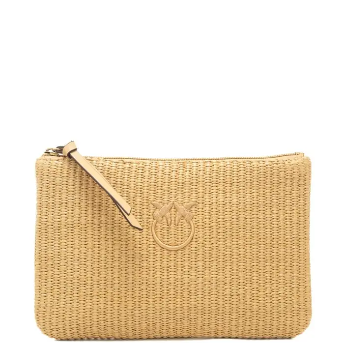 pochette da donna in tessuto intrecciato rafia nero