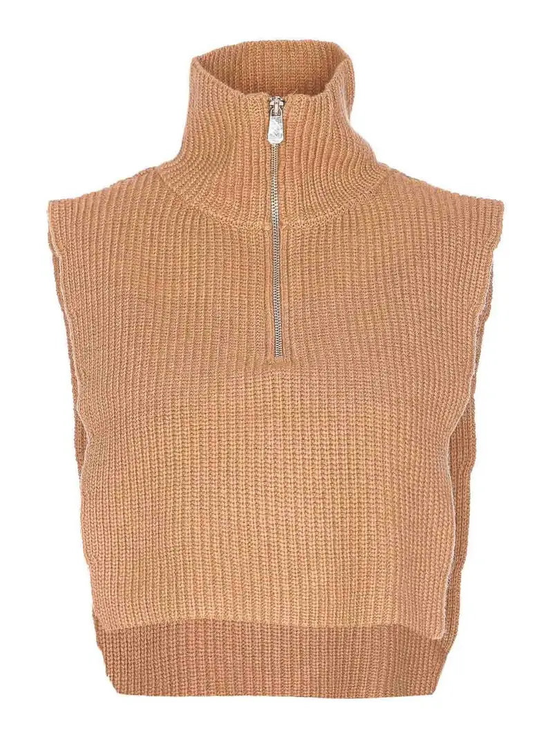Pinko Scaldacollo Cipro In Maglia Con Zip Beige