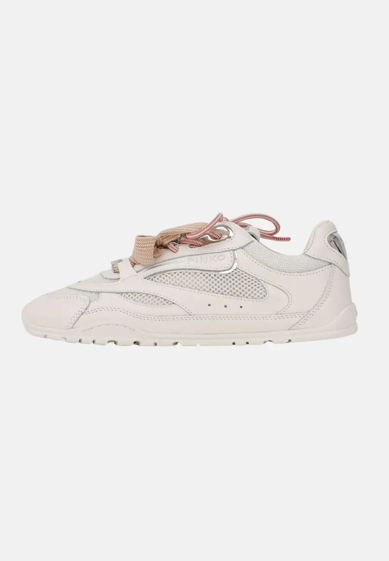 pinko Sneakers bianche da donna con lacci doppi, cristallo e charm