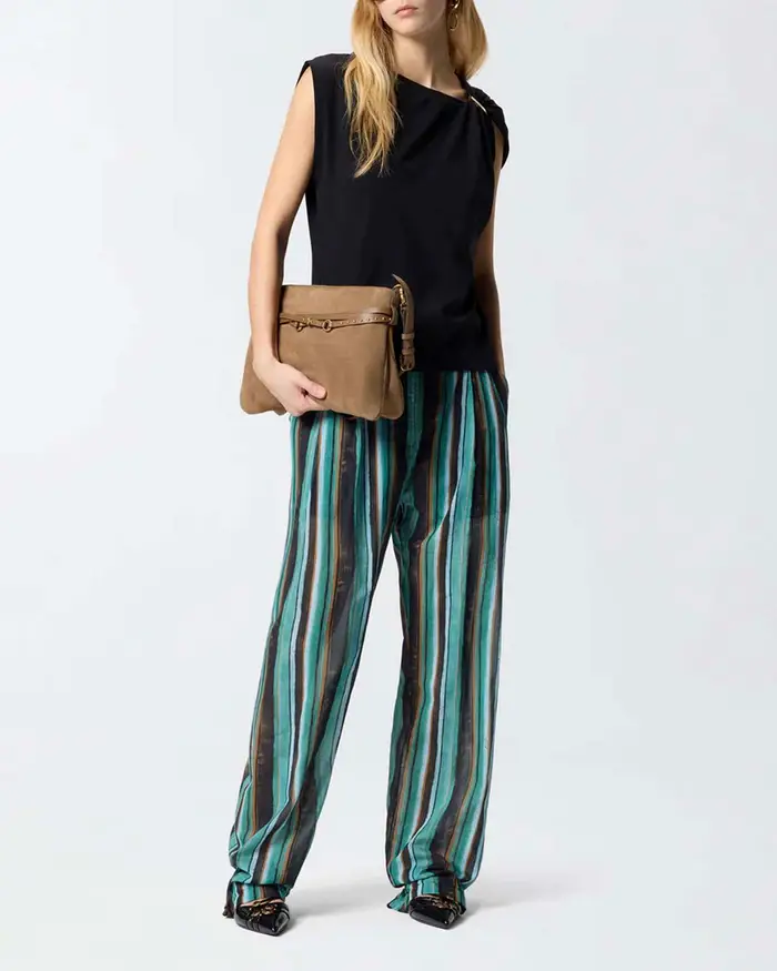 Top drappeggiato Pinko nero in cotone stretch con maniche ad aletta e dettaglio dorato