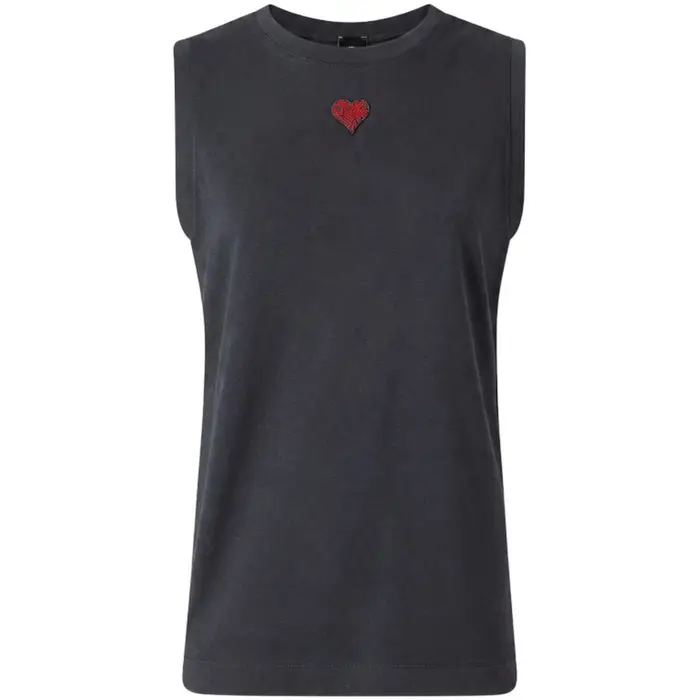 Top Pinko CASIMIRO CANOTTA JERSEY DI COTONE CON RICAMO Nero
