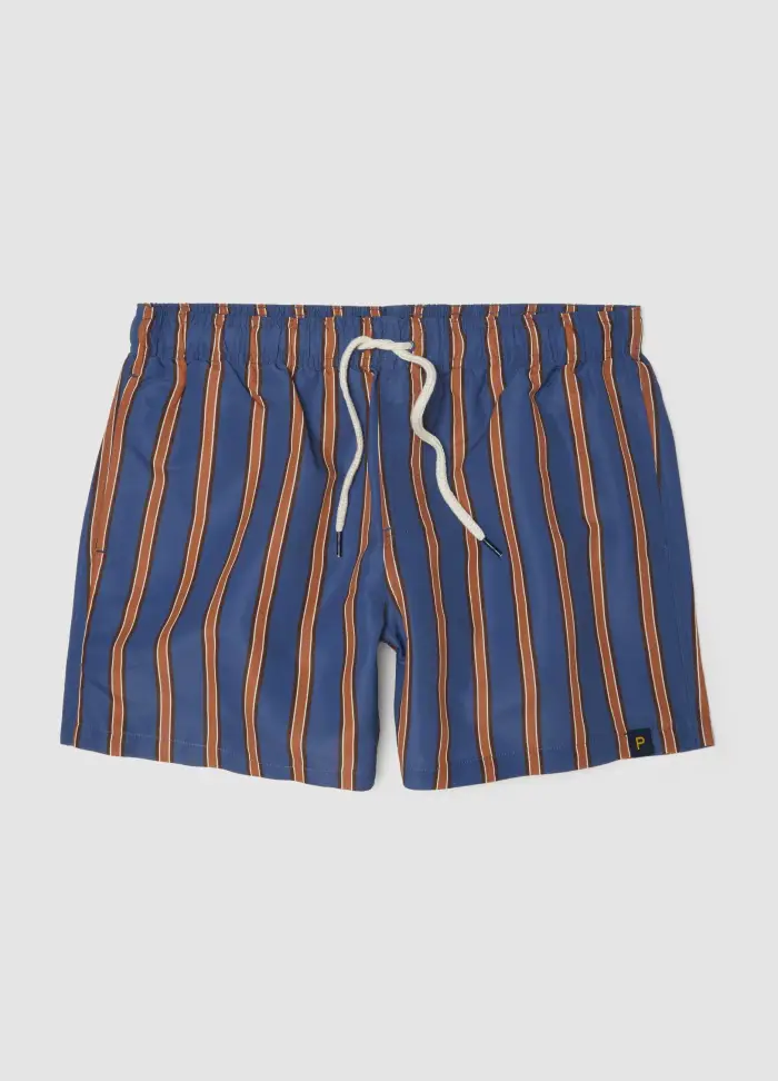 PIOMBO Boxer Mare Blu A Righe Marroni Con Coulisse, Uomo, Multicolor