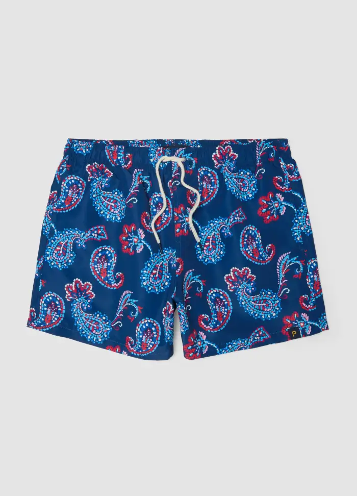 PIOMBO Boxer Mare Blu Con Stampa Paisley E Coulisse, Uomo, Blu