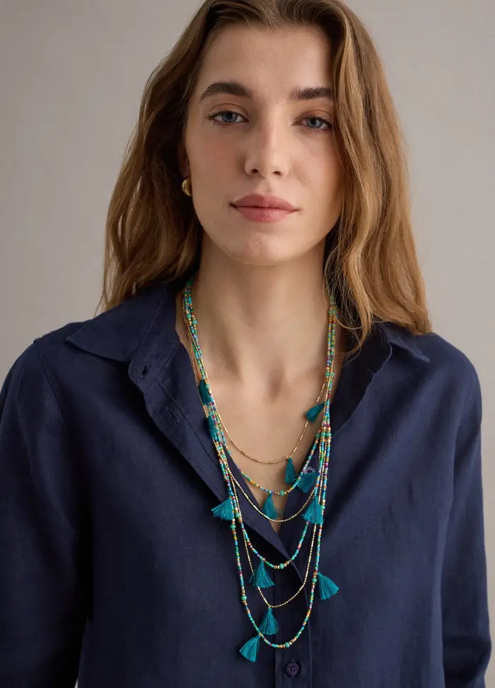 Camicia In Puro Lino Blu Regular Fit, Donna, Blu