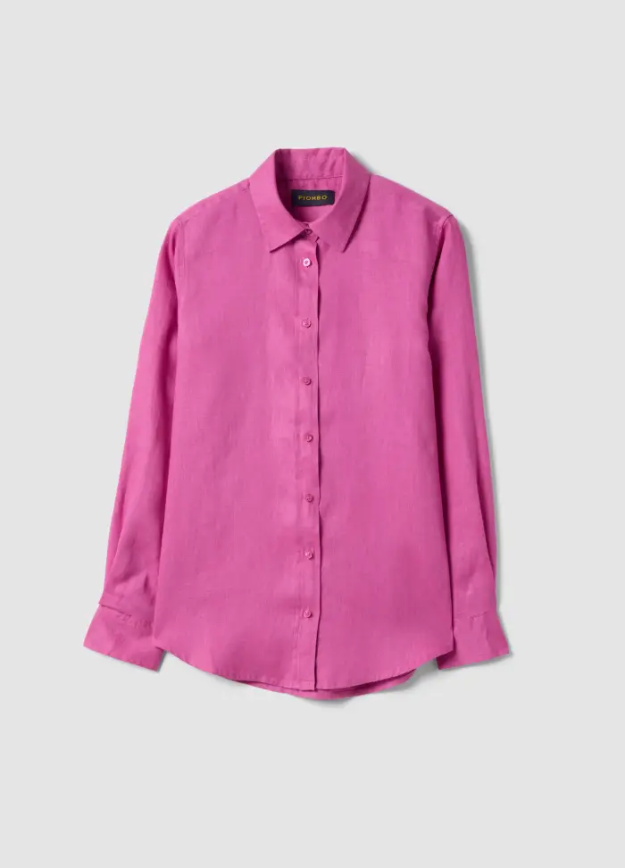 Camicia In Puro Lino Rosa Regular Fit, Donna, Rosa
