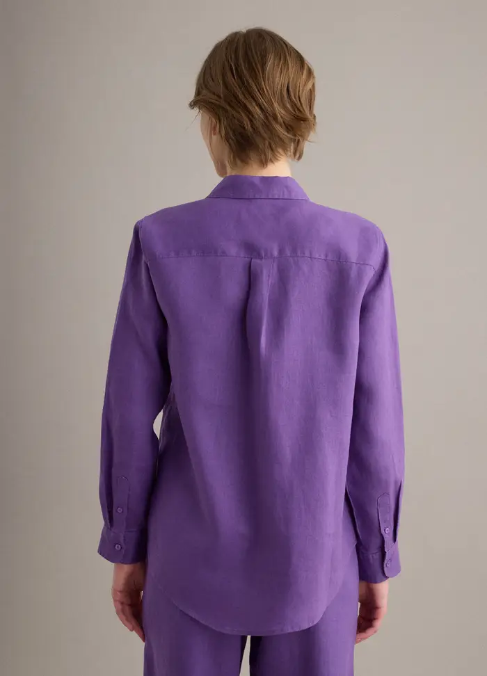 Camicia In Puro Lino Viola Regular Fit, Donna, Viola miniatura 3
