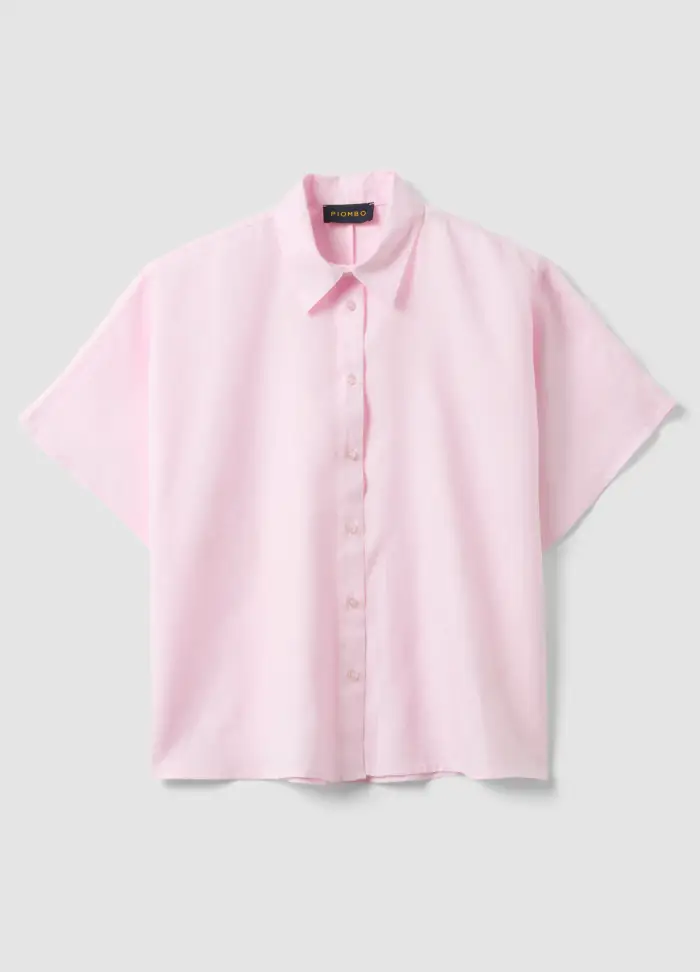 Camicia Rosa In Puro Lino A Maniche Corte Regular Fit, Donna, Rosa