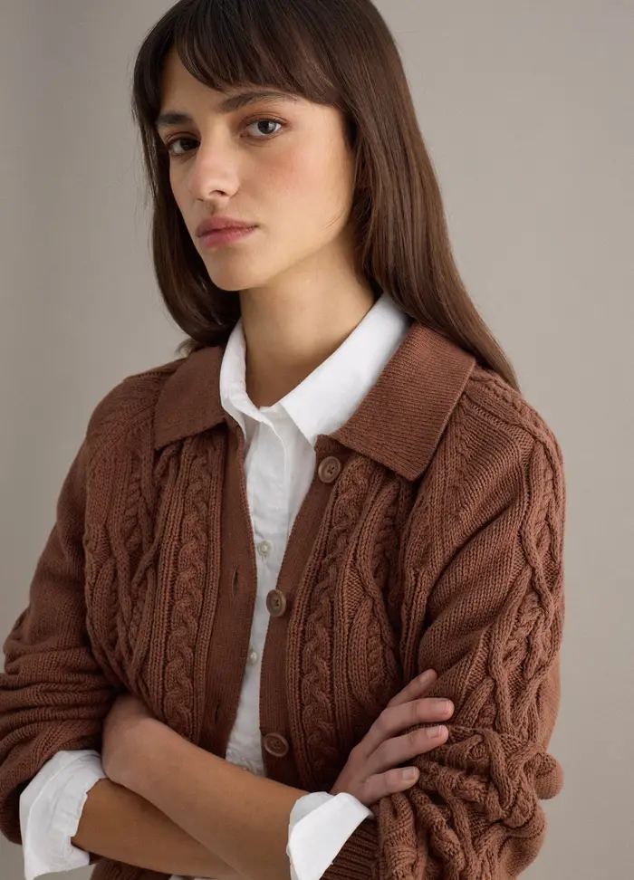PIOMBO Cardigan In Puro Cotone Marrone Regular Fit, Donna, Marrone