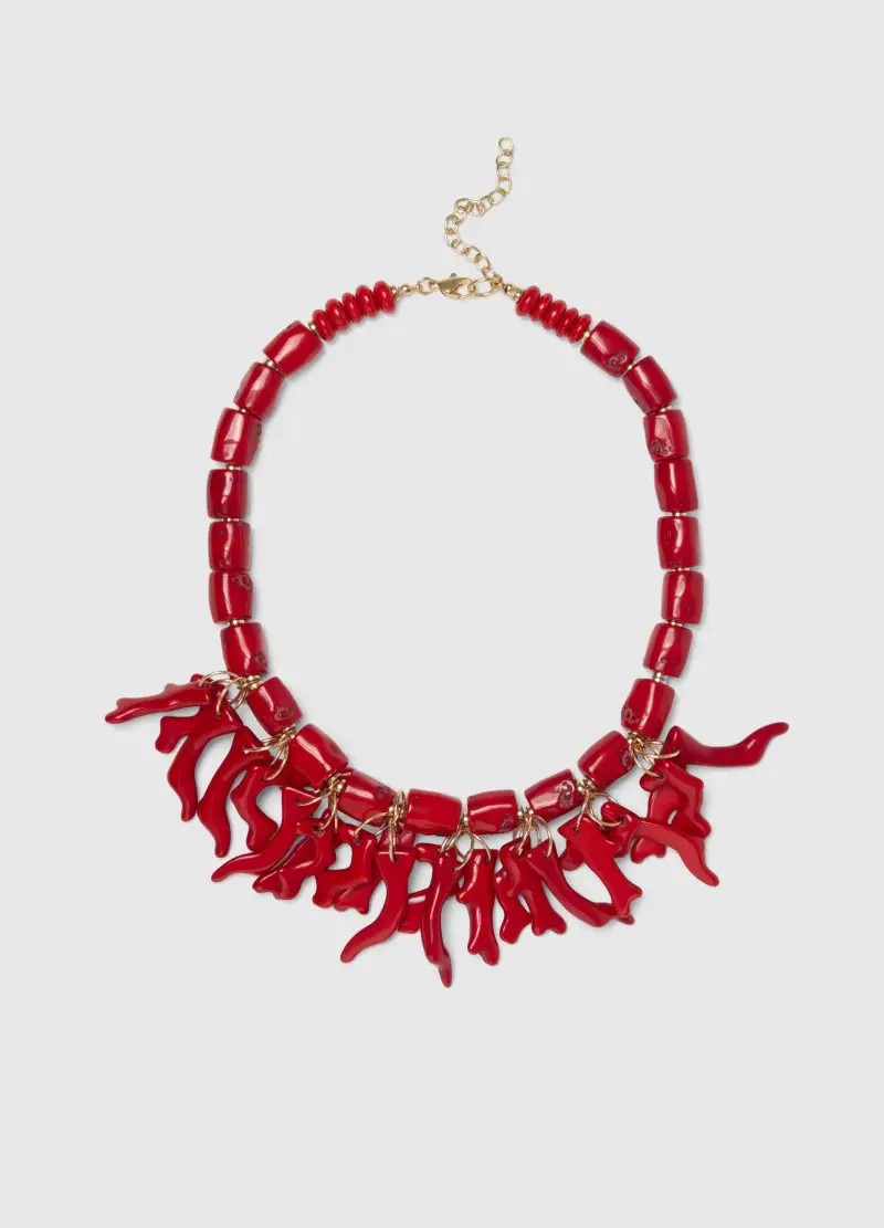 PIOMBO Collana In Resina Rossa Con Ciondoli A Forma Di Coralli, Donna, Rosso