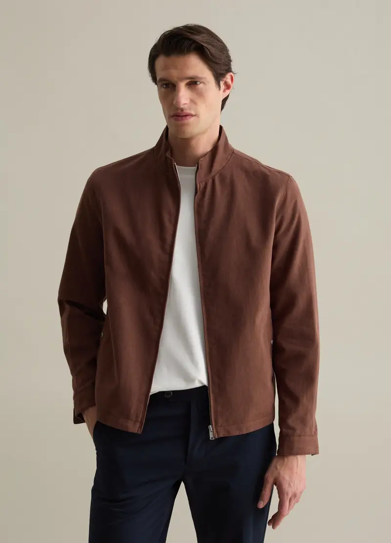 Piombo Contemporary Bomber Full-zip In Cotone E Lino, Uomo, Marrone