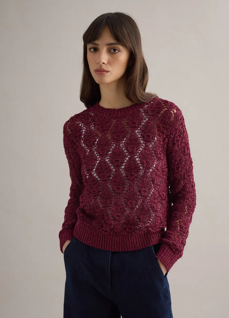 Piombo Contemporary Maglione In Misto Cotone Rosso Regular Fit Con Motivo A Maglia, Donna, Rosso
