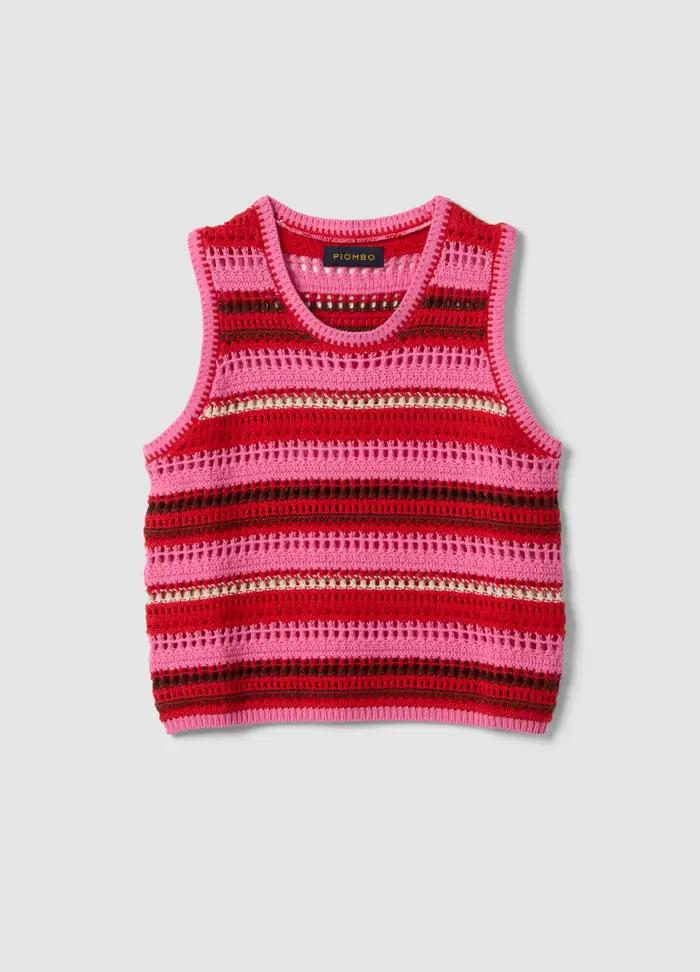 PIOMBO Gilet Lavorato A Maglia In Puro Cotone A Righe Multicolor Regular Fit, Donna, Multicolor