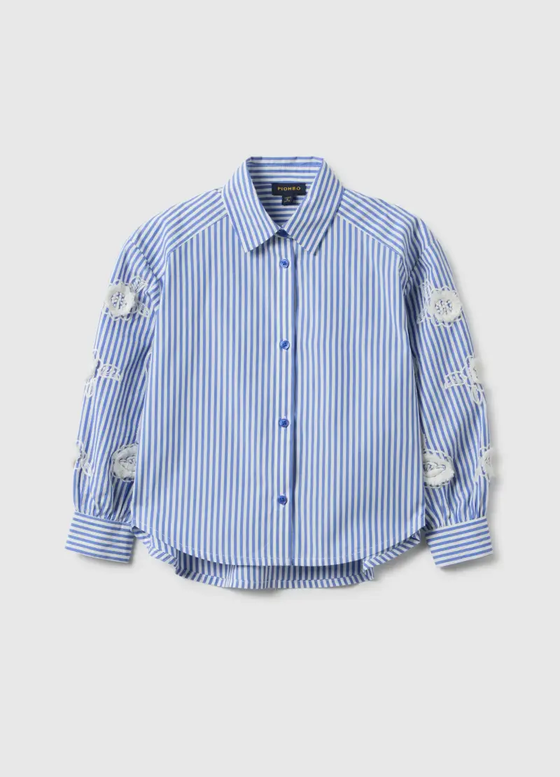 PIOMBO KIDS Camicia In Puro Cotone A Righe Multicolor Da Bambina Con Applicazioni, Multicolor