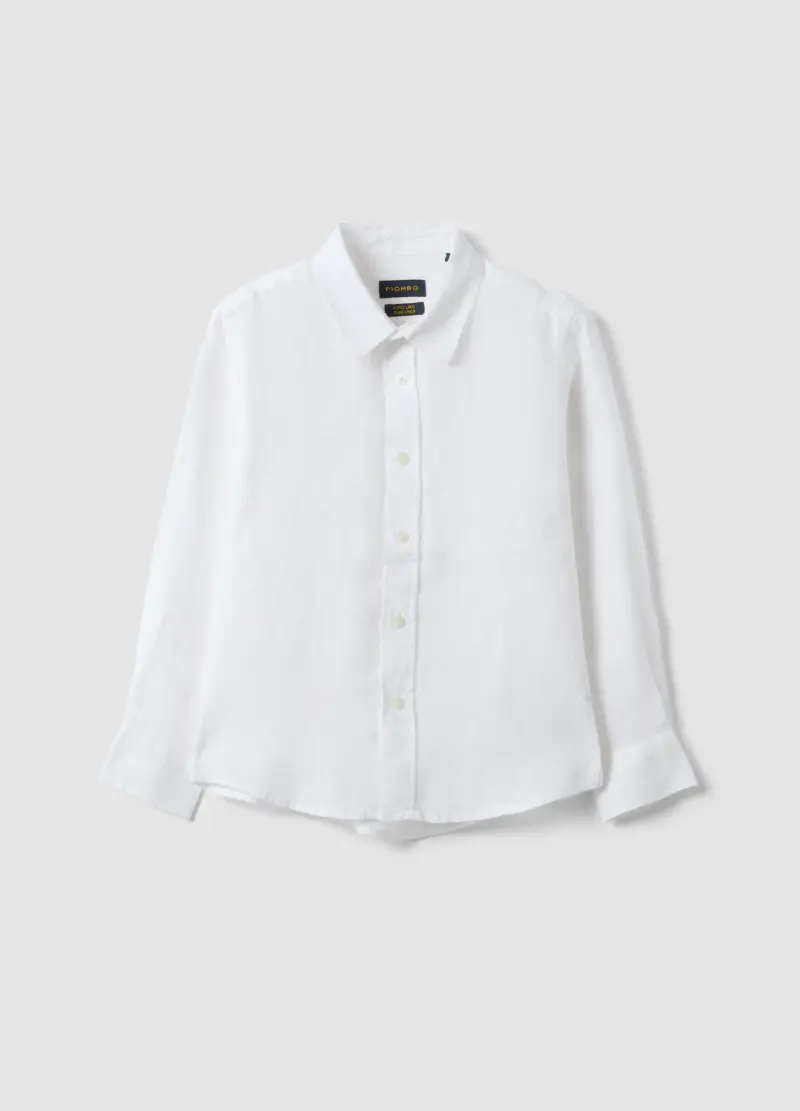 PIOMBO KIDS Camicia In Puro Lino Bianca Oversize Fit Da Bambino, Bianco