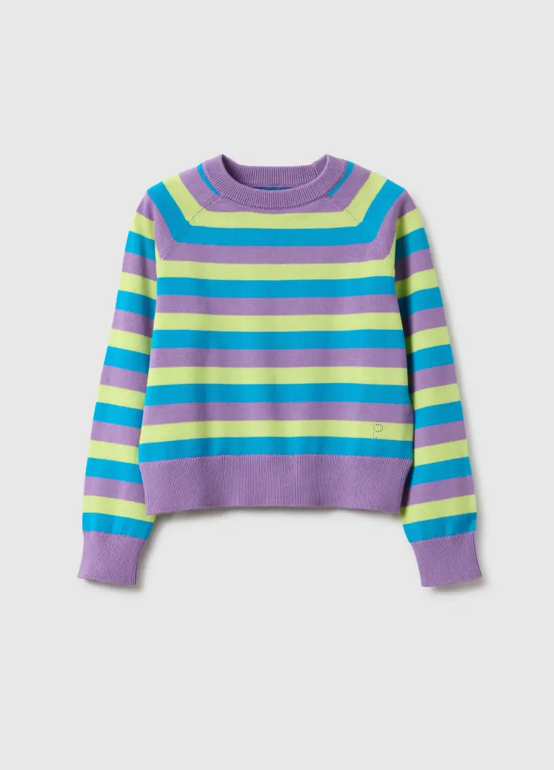 PIOMBO KIDS Pullover In Puro Cotone A Righe Multicolor Da Bambina Regular Fit, Multicolor
