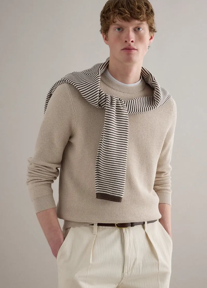 PIOMBO Maglione Girocollo In Puro Cotone Beige Regular Fit, Uomo, Beige