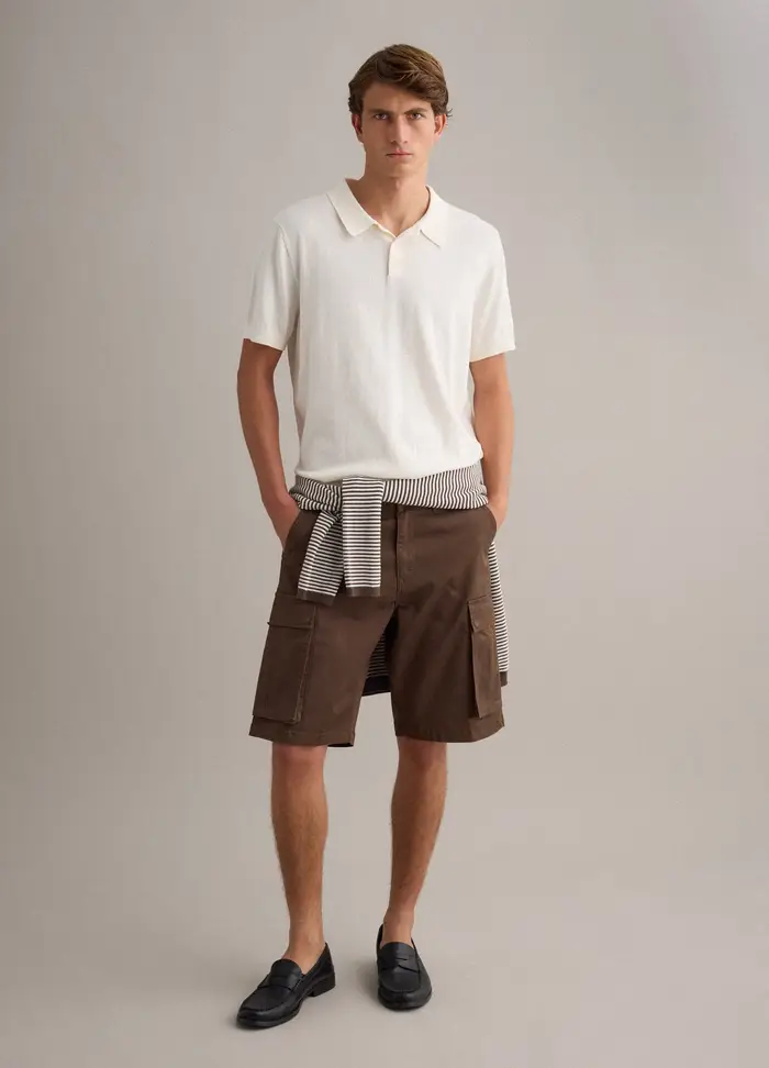 PIOMBO Pantaloncini Cargo In Cotone Elasticizzato Marrone Regular Fit, Uomo, Marrone