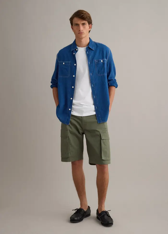 PIOMBO Pantaloncini Cargo In Cotone Elasticizzato Verde Regular Fit, Uomo, Verde