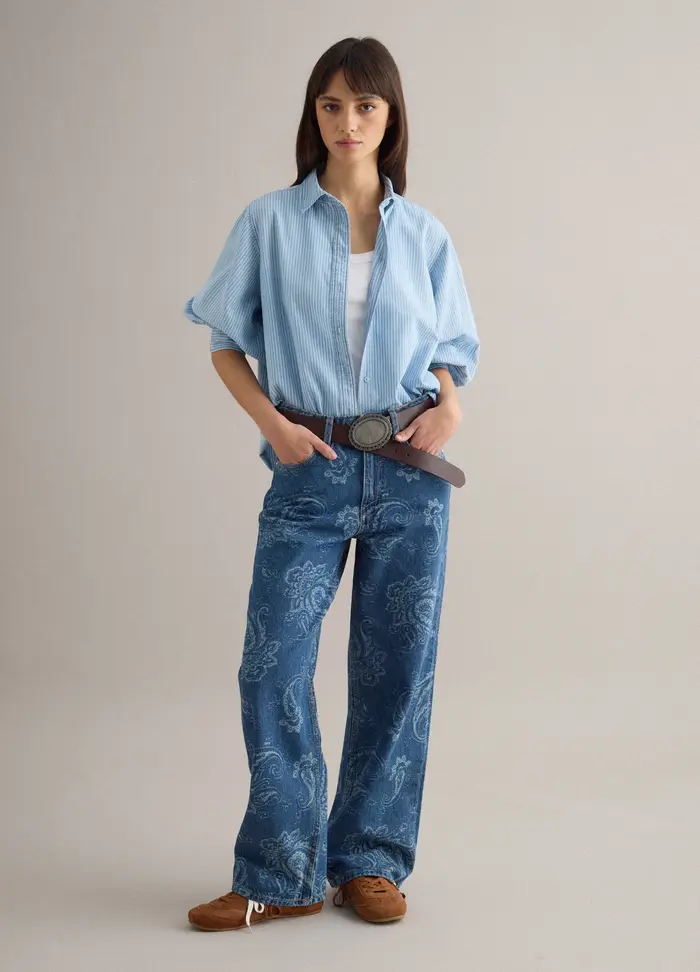 PIOMBO Pantaloni Baggy Blu In Puro Cotone, Donna