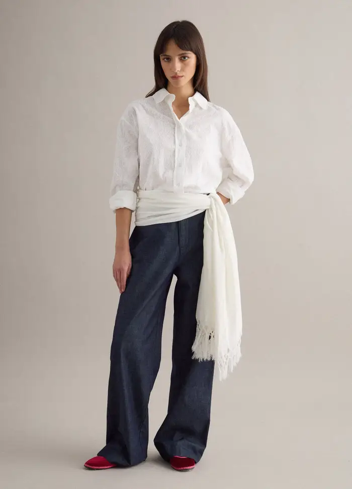 PIOMBO Pantaloni Blu Ampi In Puro Cotone, Donna