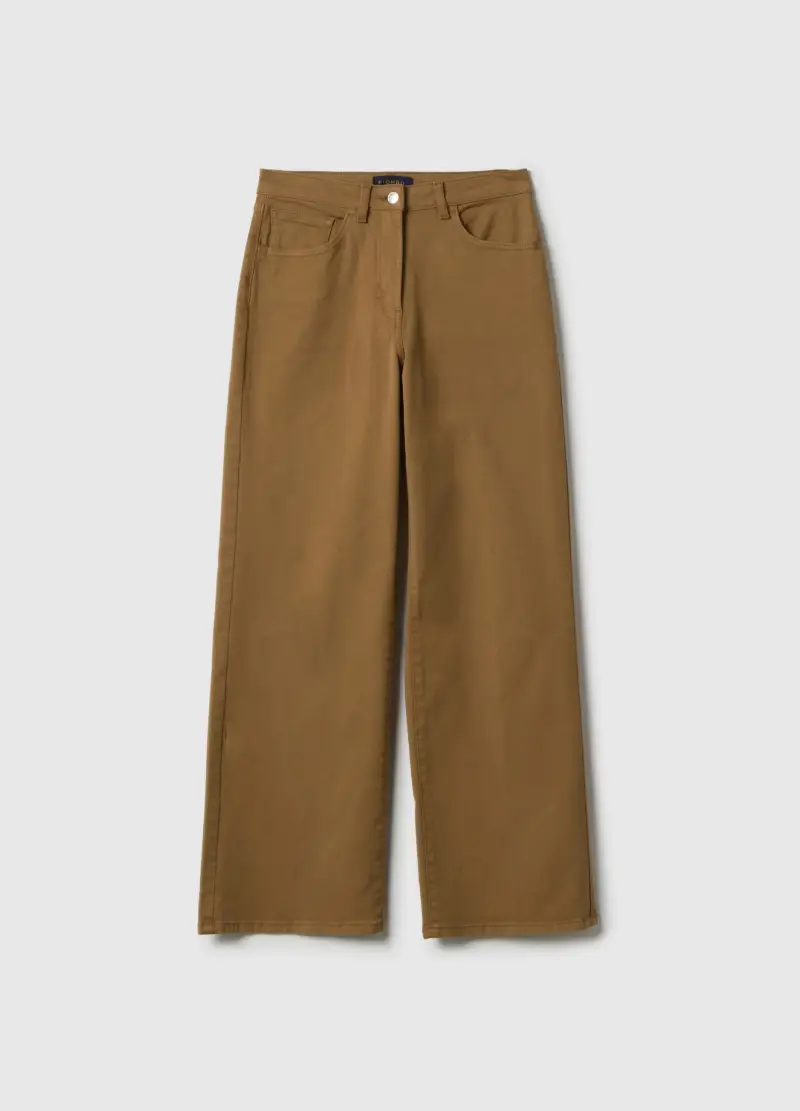 PIOMBO Pantaloni Chino Dritti In Cotone Elasticizzato Marrone, Donna, Marrone
