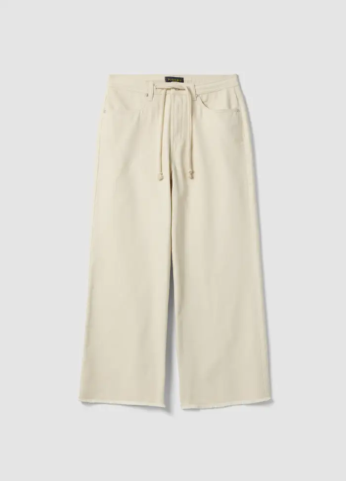 PIOMBO Pantaloni In Puro Cotone Bianco Straight Fit Con Coulisse, Donna, Bianco