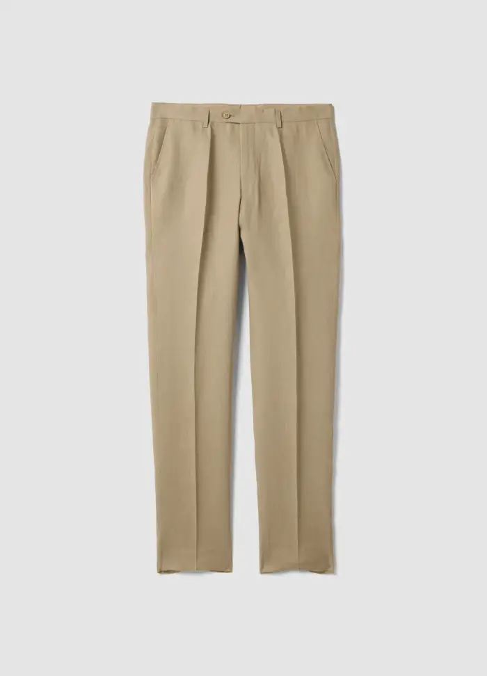 PIOMBO Pantaloni In Puro Lino Beige Slim Fit, Uomo, Beige
