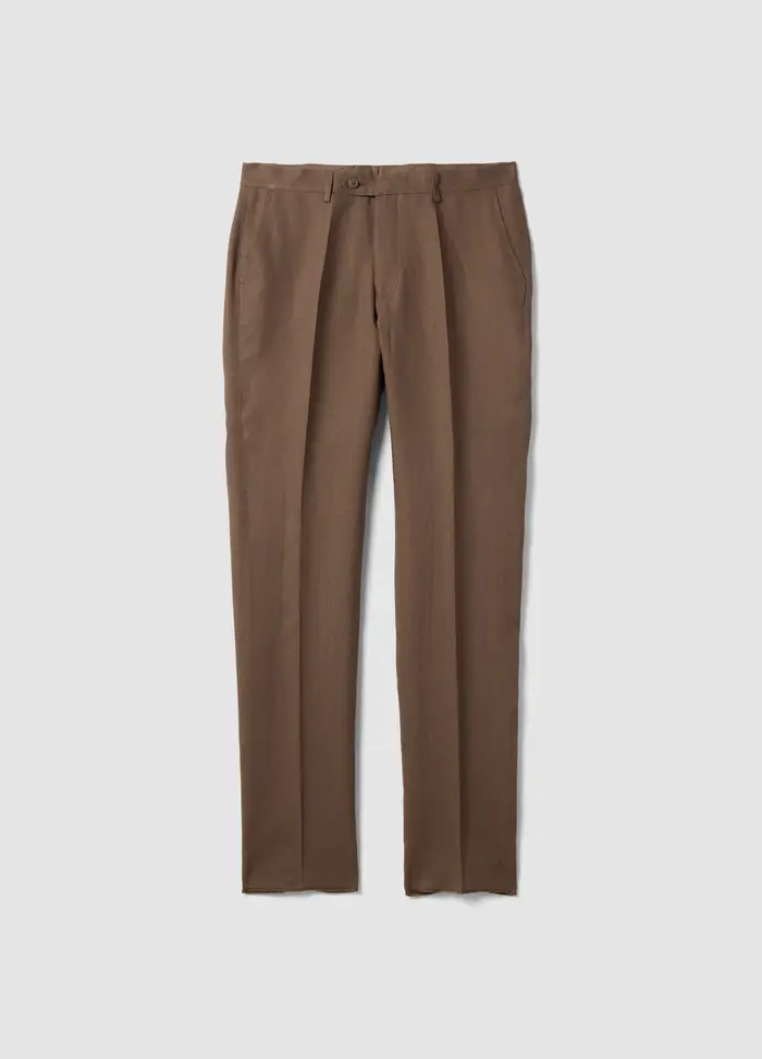PIOMBO Pantaloni In Puro Lino Marrone Slim Fit, Uomo, Marrone