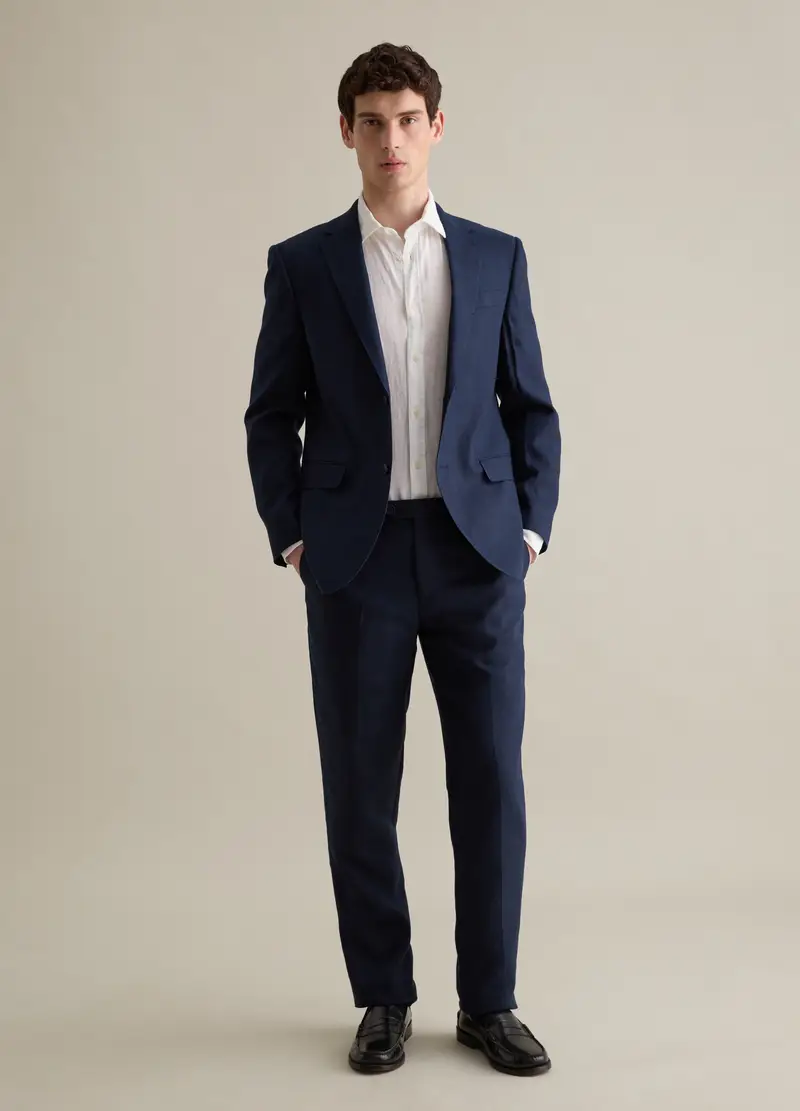 PIOMBO Pantaloni Slim Fit In Lino, Uomo, Blu