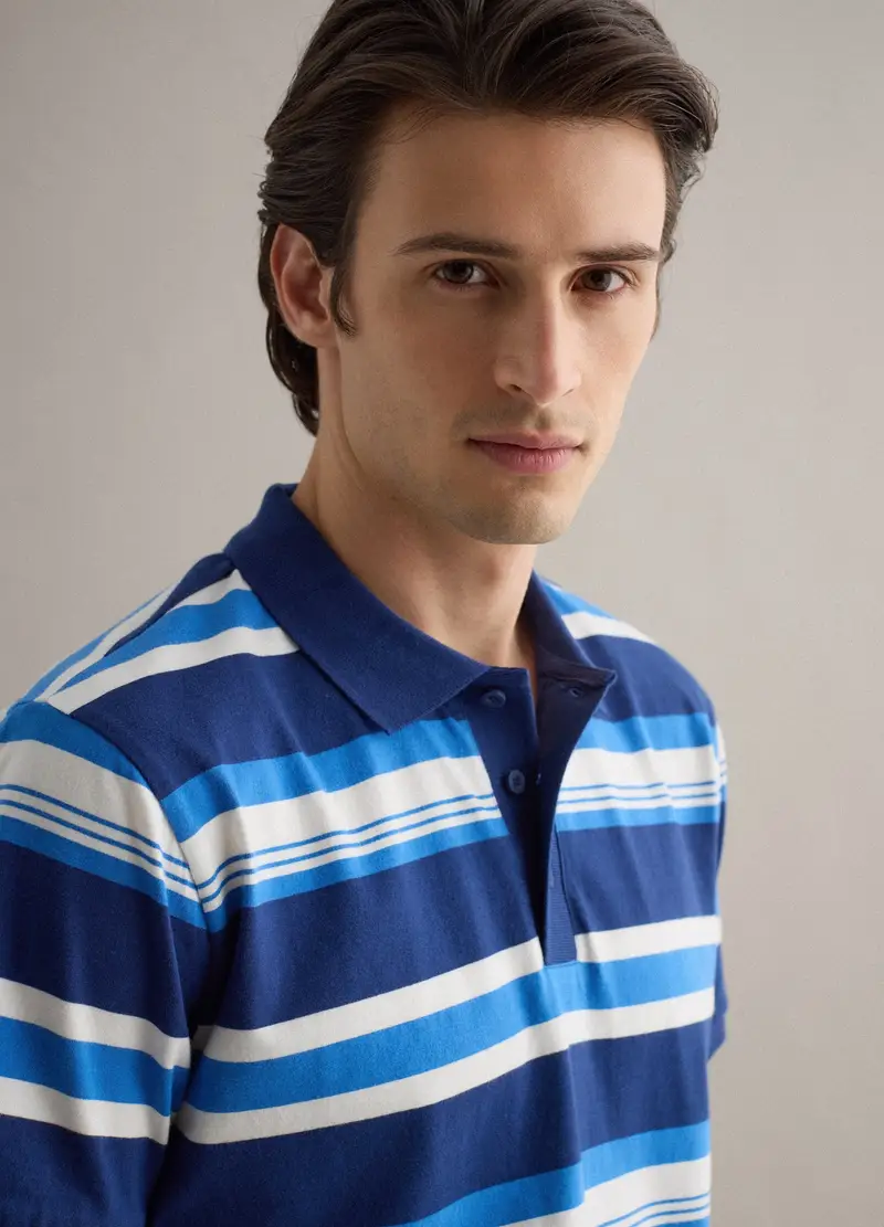 PIOMBO Polo In Puro Cotone A Righe Multicolor Oversize Fit, Uomo, Multicolor