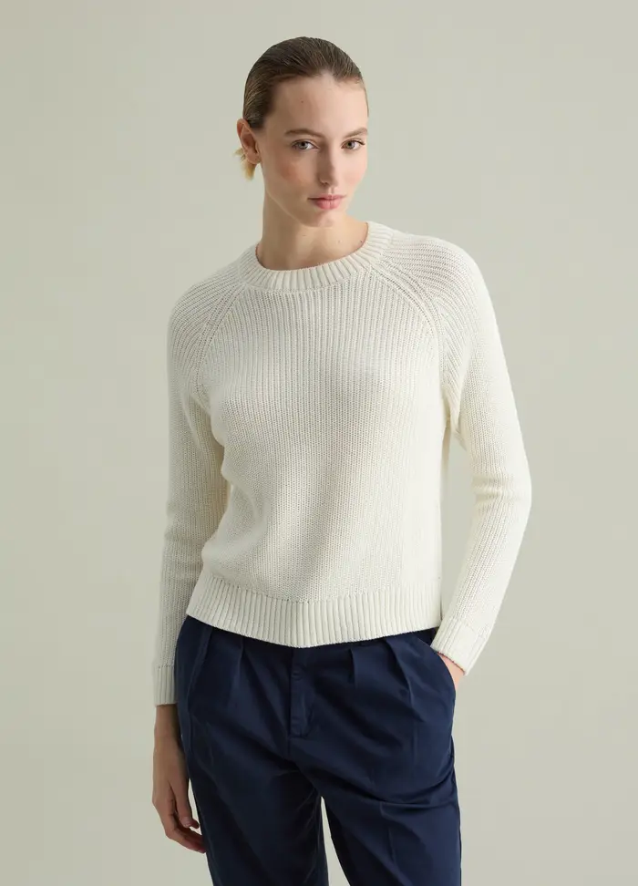 PIOMBO Pullover Tricot Con Maniche Raglan, Donna, Bianco