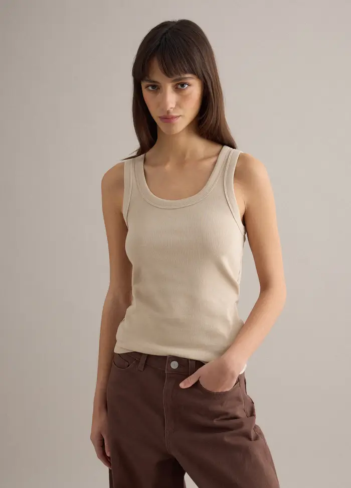 PIOMBO Tank Top In Cotone Elasticizzato Beige Regular Fit, Donna, Beige