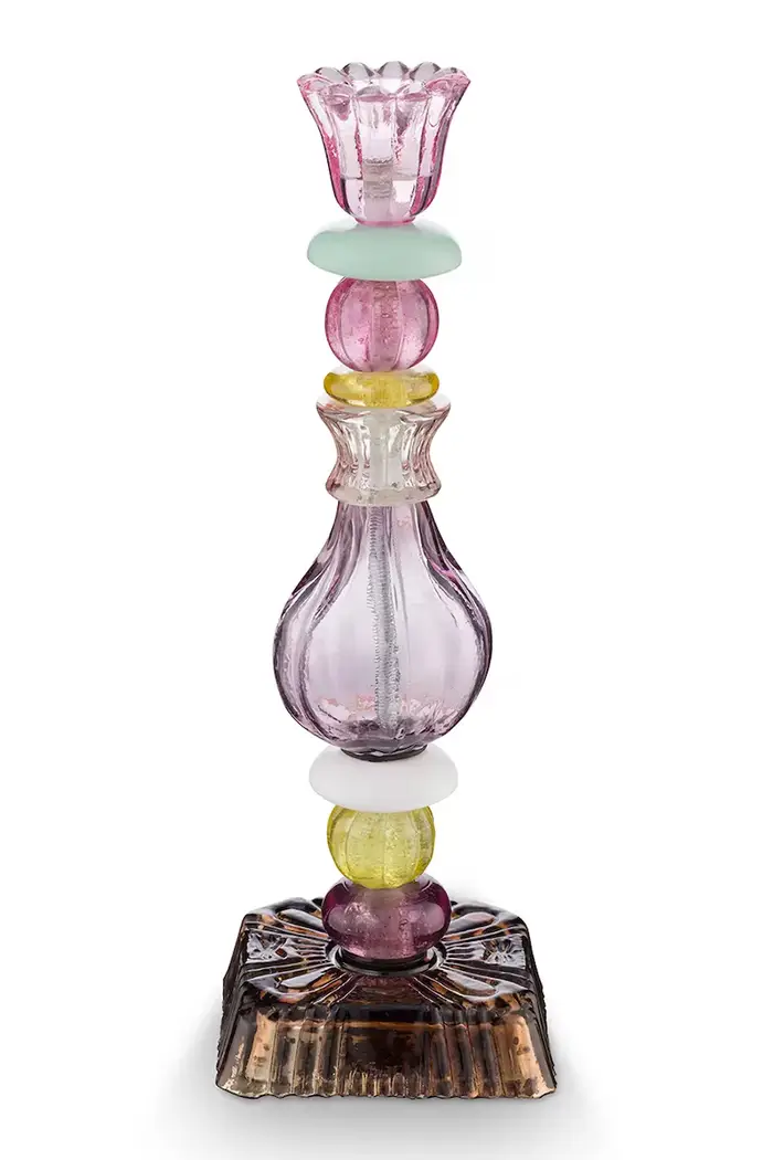 portacandele decorativo in vetro colorato 9,5 x 9,5 x 28 cm Multicolore