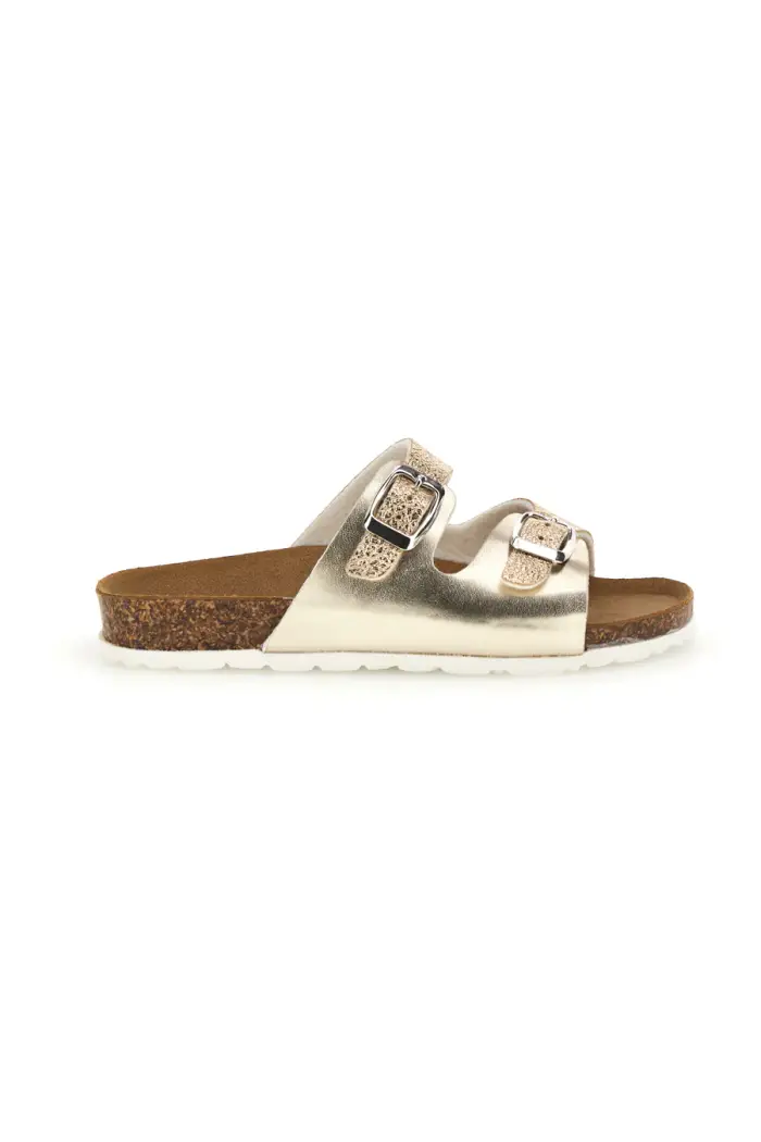PITT KIDS Ciabatta Oro Metallizzata con Doppia Fascia e Fibbie 40021BIH [PLATINO]