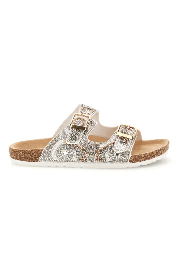 PITT KIDS Ciabatte Beige con Strass e Doppia Fibbia 14501 [BIANCO]