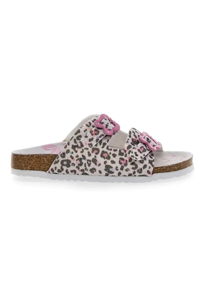 Ciabatte Bianche Leopardate con Dettagli Rosa Pitt Kids 14459 [LEOPARD]