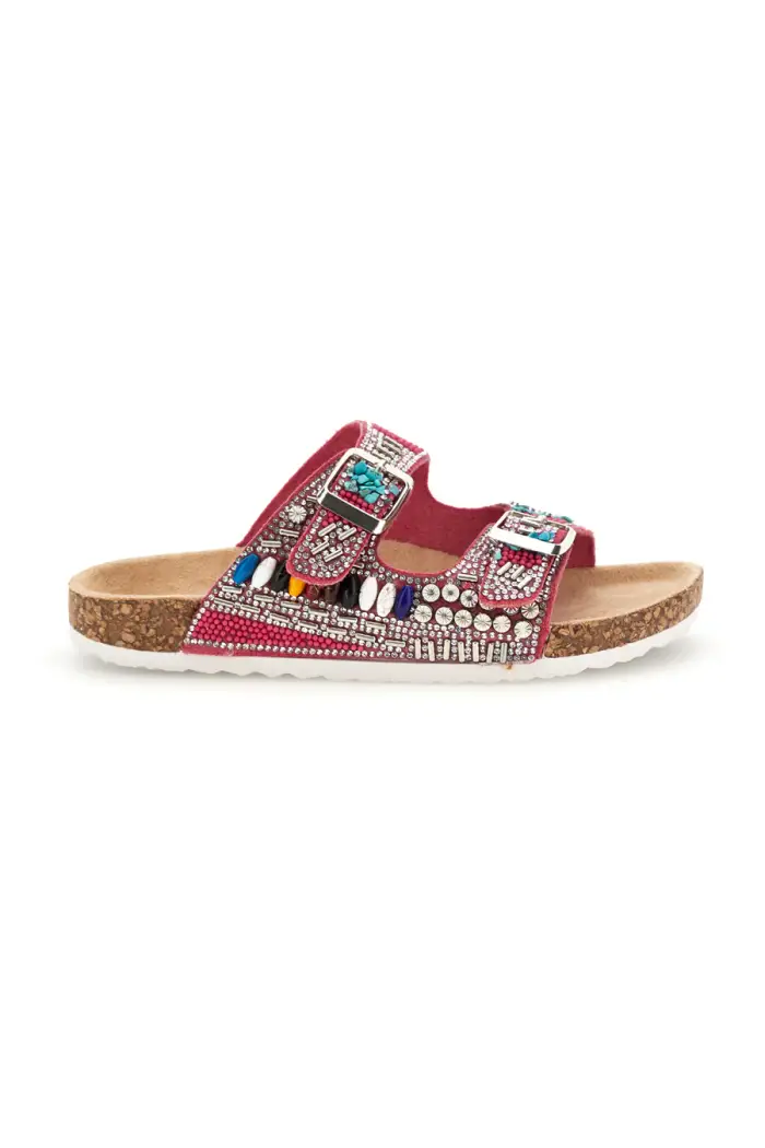 PITT KIDS Ciabatte Bordeaux con Strass e Doppia Fibbia 14404 [FUXIA]