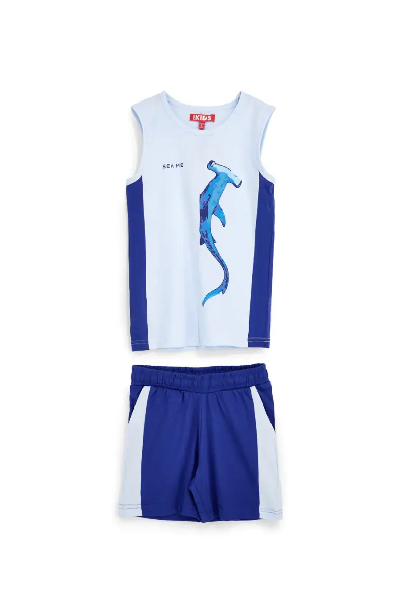 PITT KIDS Completo canotta + pantaloni blu e azzurro Pt-b-se-9034 [AZZURRO]