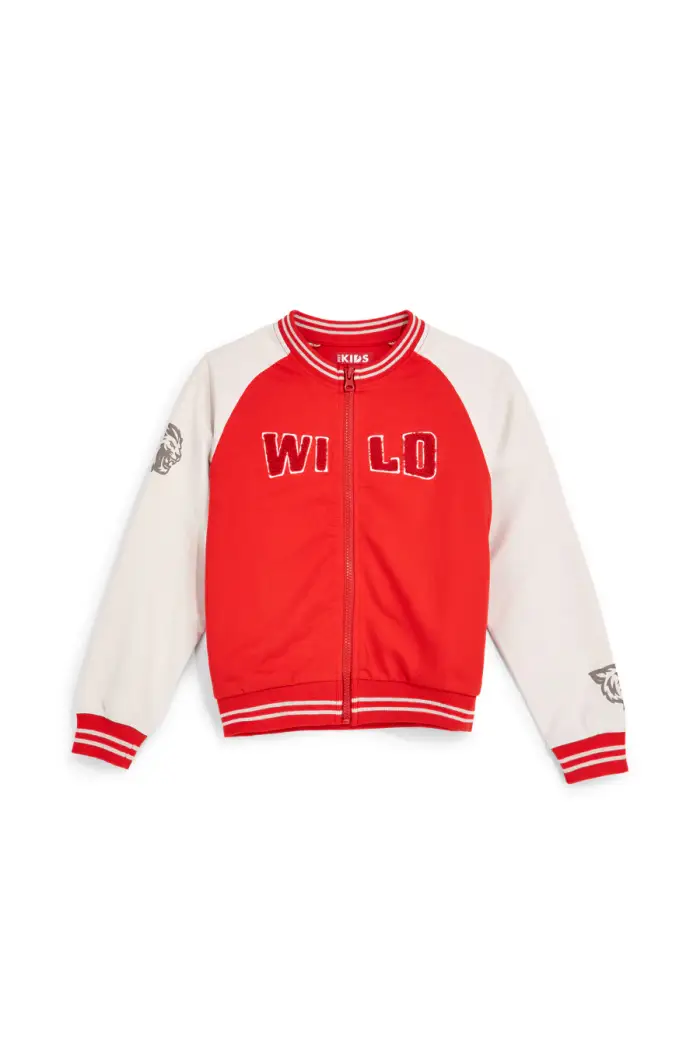 PITT KIDS Felpa rossa con zip e stampa leoni PT-B-F-9019 [ROSSO]