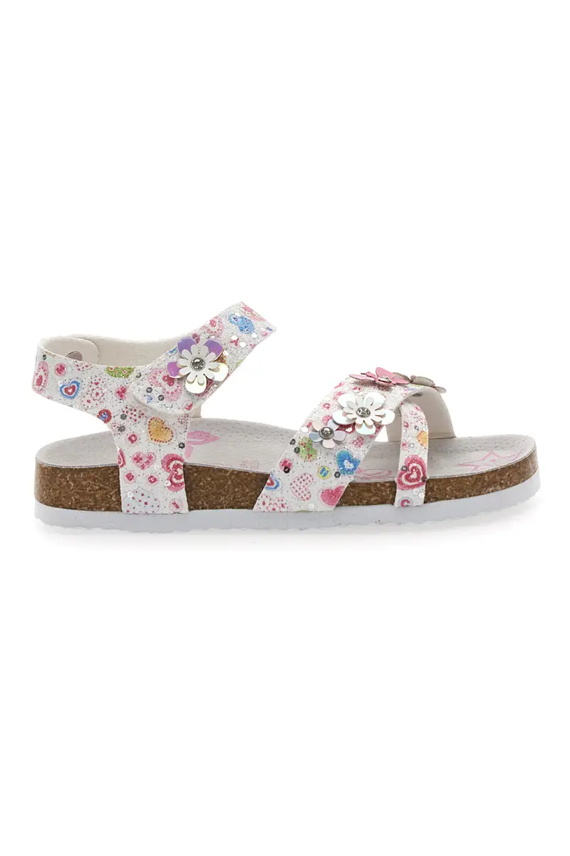PITT KIDS Sandali bianchi con stampa floreale e strappo 14407 [BIANCO]