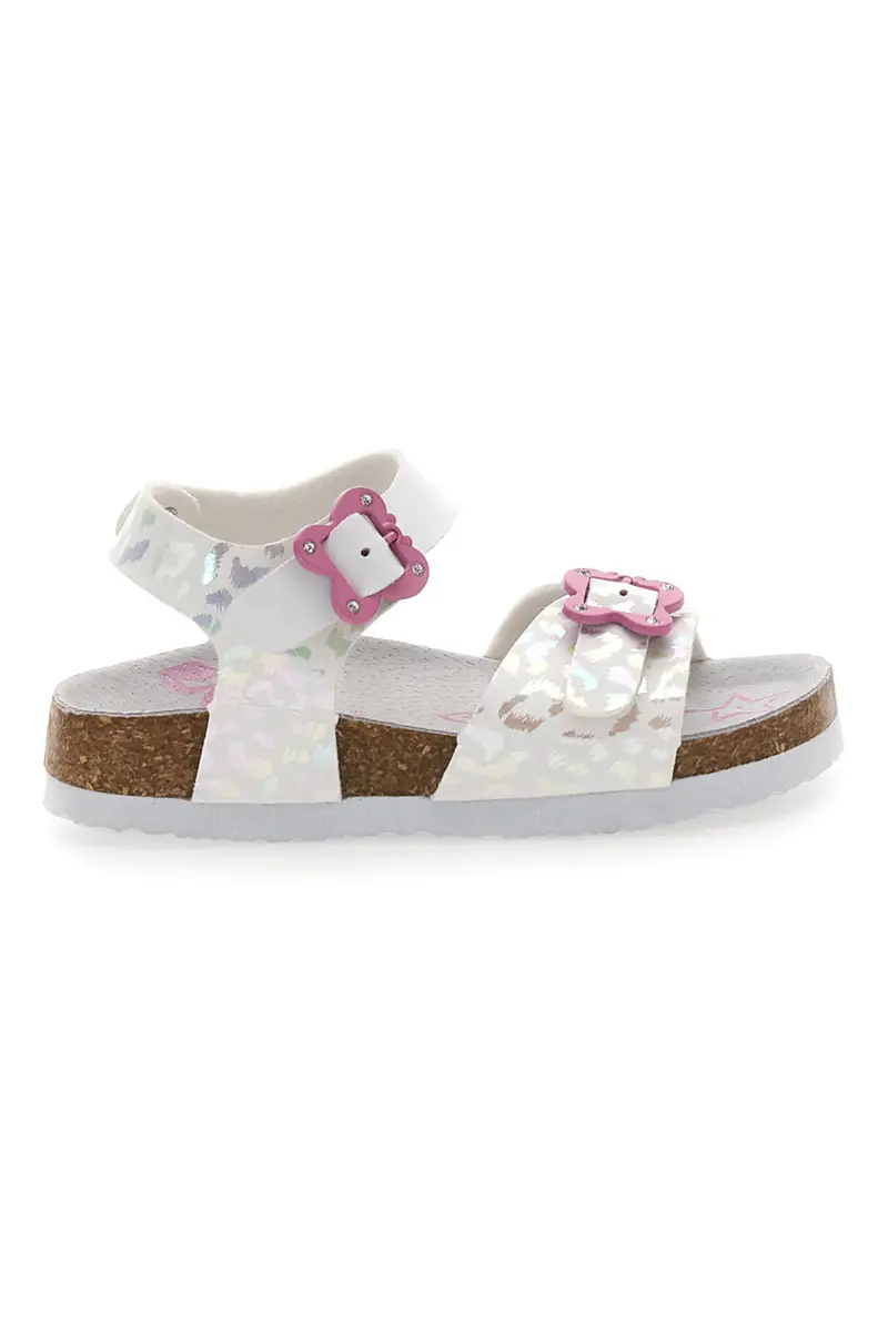 PITT KIDS Sandali bianchi leopardati con fibbie rosa 14505 [BIANCO]