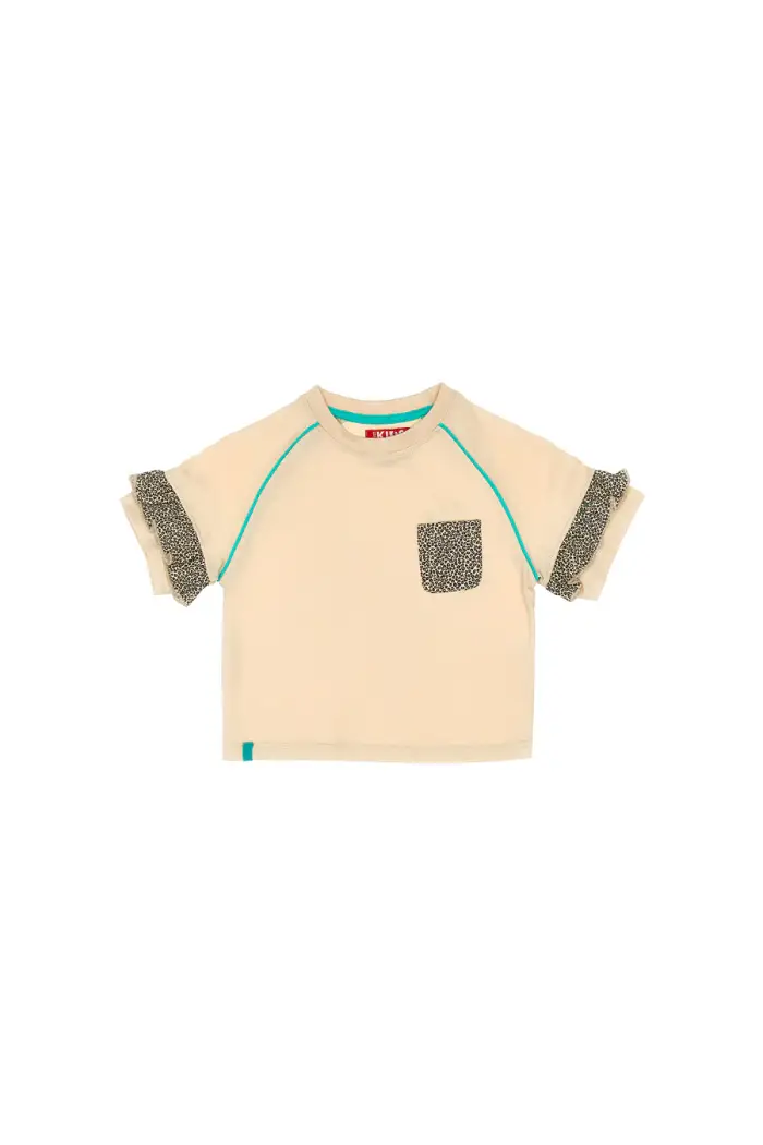 PITT KIDS T-Shirt Beige Con Fantasia Animalier e Volant PT-K-T-7002 [BEIGE]