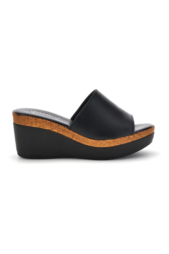 PITTARELLO Ciabatte nere in pelle con zeppa 28004525 [NERO]
