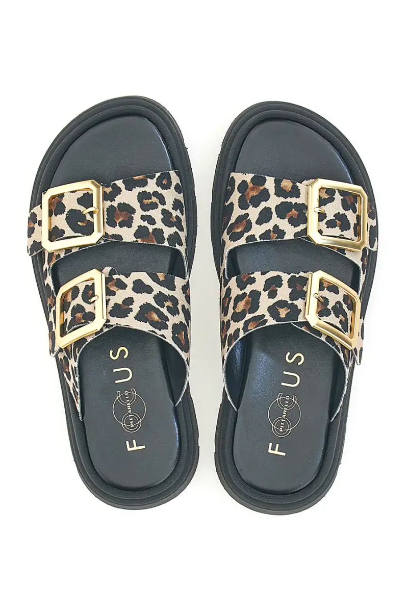 PITTARELLO FOCUS Ciabatte Leopardate Con Doppia Fascia Fibbia Dorata 19202 [LEOPARD